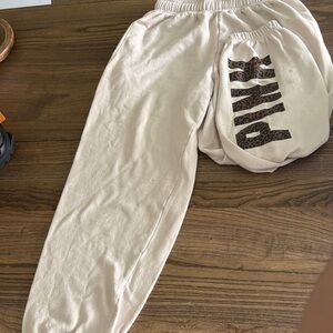 PINK Victoria's Secret Kids Beige Joggers with Leopard Print